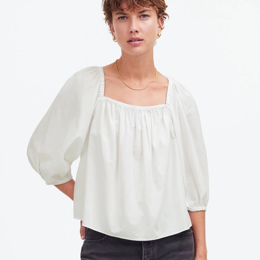 NWT Madewell Puff-Sleeve Babydoll Top Eyelet White Size 14